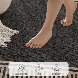 Tapis de cuisine Sharman rectangulaire en bambou et coton avec base en caoutchouc antidérapante, motif géométrique rayé, facile à nettoyer - Product Image 5