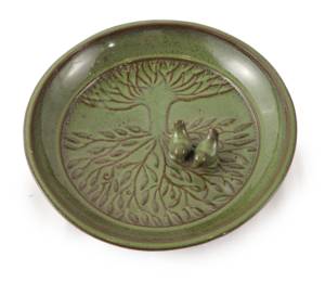 อ่างน้ำนกเซรามิกเคลือบเงา ลายแกะสลักนกบนต้นไม้ เป็นมิตรกับสิ่งแวดล้อม ใช้ตกแต่งภายใน/ภายนอกอาคาร สไตล์ดินเผา พร้อมระบบระบายน้ำ - Product Image 5