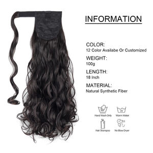 Extensión de pelo de cola de caballo ondulada <span class=keywords><strong>larga</strong></span> sintética Clip rizado en peluca envoltura alrededor de cola de caballo falsa suave para mujer - Product Image 5