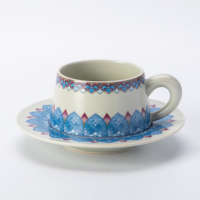 Ensemble de tasses et soucoupes en porcelaine traditionnelle bleu et blanc à motif de fleurs de prunier, tasse à café en céramique de style oriental avec emballage cadeau