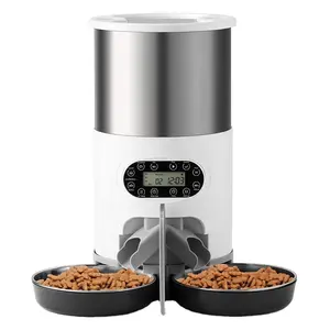 Pet Food Dispenser Automatic for Cat with Two-Way Splitter and Double Bowls Automatic Dog Feeder