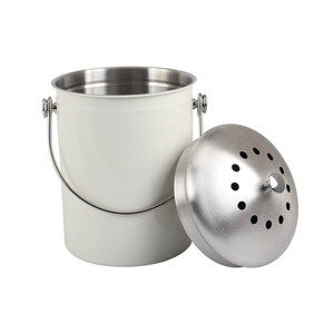 5L Compost <b>Bin</b> Silver, White Stainless Steel Kitchen Countertop Food Waste - Product Image 3