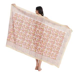 Pareo de algodón con estampado a mano en arena color melocotón oxidado para mujer, ligero, para cubrir el bikini, ideal para la playa y resorts de verano. - Product Image 1