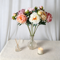 Fleur artificielle en soie pivoine à deux têtes, longue tige, aspect réaliste, faite à la main, moderne, pour décoration intérieure et photographie, Fête du Poisson d'avril