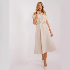 Robe midi d'été pour femmes à revers et à boutons <span class=keywords><strong>Urban</strong></span> Lady Elegant Solid Color Casual Short Sleeve Dresses - Product Image 4