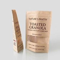 Sachet Doypack en papier kraft imprimé sur mesure, recyclable, avec fermeture éclair et fenêtre transparente, pour emballage alimentaire (granola, noix)