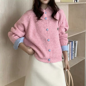 Suéter de Punto con Cuello Alto a Media Altura y Diseño de Parches que Rejuvenece, Cárdigan para Mujer, Estilo Nuevo de Invierno, Suéter Versátil de Moda - Product Image 3