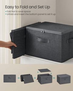 Foldable Clothing Organizer Non-Woven Fabric <b>Storage</b> Baskets Lids Handles 20-35L Capacity Slate Grey - Product Image 2