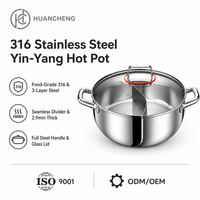 Marmite à fondue Yin Yang divisée 24-32cm en acier inoxydable grande capacité compatible gaz et induction lavable au lave-vaisselle logo personnalisé vente en gros