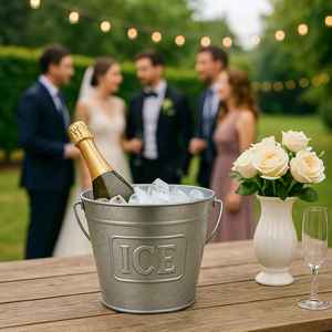 Phong cách đương đại mạ kẽm thiếc Xô đá với tay cầm bằng gỗ và logo dập nổi lý tưởng cho BBQ hoặc thanh nhà mát - Product Image 3