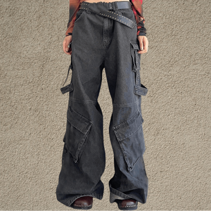 Salopette multi-poches Pantalons pour hommes High Street Style Outdoor Washed Casual Wide Leg Straight Cargo Pant - Product Image 1