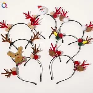 QIYUE Elk Christmas Hairball Headband With Bell For Women Kids Cute Elk Snowman decoration Hairband Hair Accessories