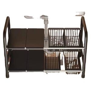 Organizador Doble para Fregadero de Acero al Carbono, Cestas Extraíbles para Utensilios de Limpieza y Vajilla, Moderno, Sostenible y Multifuncional para Cocina - Product Image 1