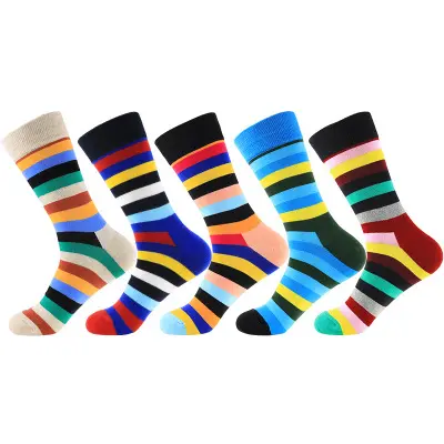 Men's Fun Dress Socks Colorful Stripe Socks for Men Cotton Fashion Patterned Socks