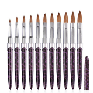 Pinceau à ongles en acrylique à manche métallique imprimé léopard, 100 % poils de Kolinsky pur, pour extension d'ongles, sculpture 3D et poudre de cristal - Product Image 1