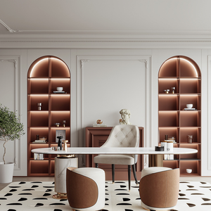 <strong>French</strong> Elegant Oil-Mixed Wood Bookcase with Arched <strong>Shelf</strong> &amp; Warm Light Design for Bedroom and Apartment - Product Image 2