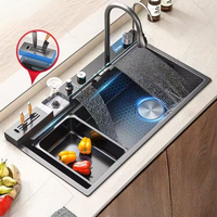 100cm grande taille moderne chine luxe multifonctionnel en acier inoxydable 304 cascade intelligente éviers de cuisine à bol unique