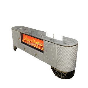 Meuble TV moderne avec foyer électrique, pieds en acier inoxydable, foyer LED intégré - Product Image 2