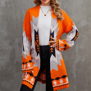 <span class=keywords><strong>Cardigan</strong></span> a maniche lunghe in maglia Jacquard azteca <span class=keywords><strong>arancione</strong></span> personalizzabile per donna maglione occidentale di Halloween - Product Image 4