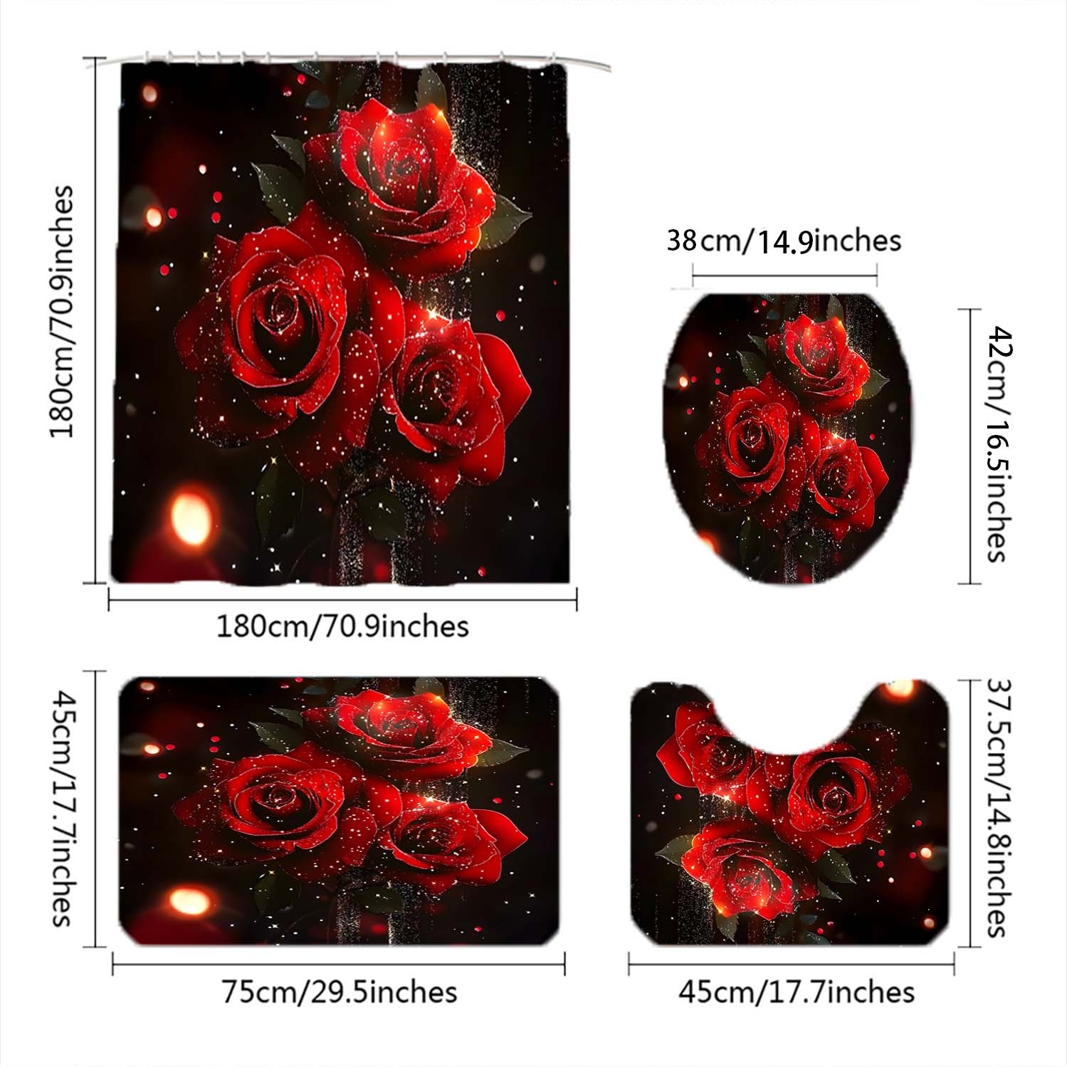 4-piece set of shower curtains and bathroom mats