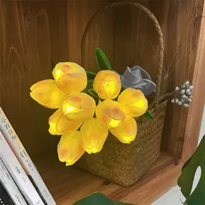 Luces de noche de tulipán LED, flores artificiales para banquetes, lámpara de mesa de tulipán, lámpara de noche para dormitorio, decoración para fiesta de boda, regalos de cumpleaños