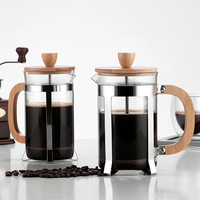 Tutup Bambu French Press Braket Baja Tahan Karat Kaca Borosilikat Transparan Ramah Lingkungan Kapasitas Besar untuk Merebus Air