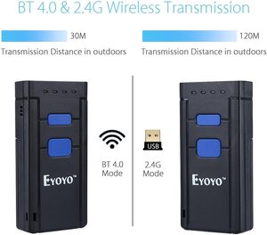 Eyoyo قارئ باركود محمول صغير لاسلكي مخزون مخزون شريطي محمول 1D 3 في 1 بلوتوث ماسح باركود للهواتف للآيفون والأندرويد - Product Image 2