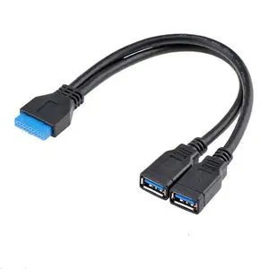 2端口USB 3.0 A母至20引脚头主板电缆内部连接usb3.0至20引脚/19引脚