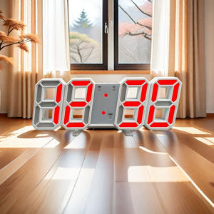 Horloge numérique LED 3D en gros, carrée, style Art Déco, décoration murale/de table, mode nuit lumineux, alarme réglable, alimentation USB, en plastique - Product Image 2