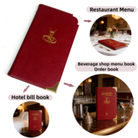Porte-menu en cuir PU rouge vin de luxe avec logo personnalisable, bordure dorée, pour café, hôtel, restaurant, porte-comptes, porte-menu