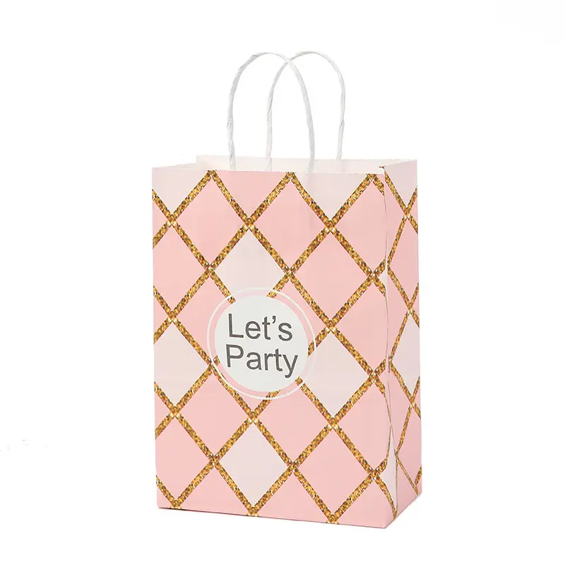 Conjunto de quatro tamanhos de glitter fazer presente bolsas de papel para charmoso personagem inviolável bolsa de papel rosa para festa