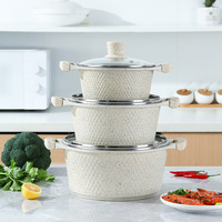 Lot de 10 casseroles et poêles modernes vintage durables en aluminium marbré antiadhésif avec couvercle en verre pour la cuisine domestique