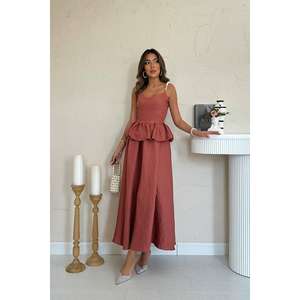 ชุดราตรีผ้าลินินโมคก้าเอวทรงเอ็มไพร์ ระบายช่วงเอว ทรงเอไลน์ สายเดี่ยว ระบายอากาศได้ดี ชุดเดรสยาว - Product Image 4