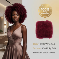 # Cheveux humains brésiliens Remy bouclés afro crépus en vrac, couleur bordeaux 99J, 50g, réutilisables, sans décoloration, pré-étirés 4C, pour tresses bohèmes