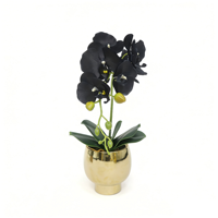 Bunga Anggrek Moth Buatan Berkualitas Tinggi dengan Pot Emas, Sentuhan Asli, Anggrek Phalaenopsis Hitam Palsu untuk Dekorasi Meja Rumah