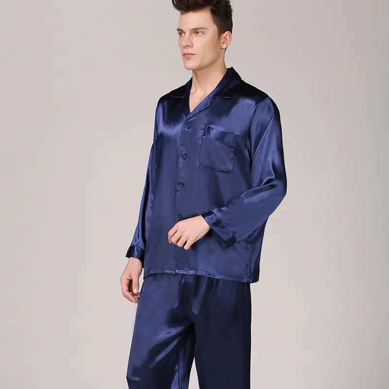 Pigiama da uomo personalizzato di lusso pantaloncini a maniche lunghe Lounge Wears Ice Silk Satin Kurta Mens pigiama Set adulti pigiama Sleepwear Men