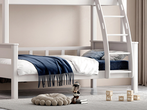 Lits superposés pour enfants en bois <span class=keywords><strong>de</strong></span> caoutchouc, style simple, 1,2 m, <span class=keywords><strong>blanc</strong></span> + bleu <span class=keywords><strong>ciel</strong></span>, lits pour enfants en bois massif - Product Image 4