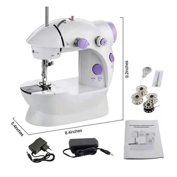 Branco + Roxo Máquina De Costura Cor Desktop Mini Roupa Elétrica Máquina De Costura Fazendo Artesanato DIY