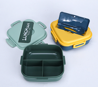 Boîte à bento en plastique réutilisable à 3 compartiments de 1100ml avec fourchette et cuillère