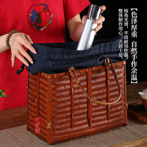 Lacquered Bamboo Woven Handbag Women's Tote Bag Vintage <b>Beach</b> Craft Tea Storage Box Small Size - Product Image 2