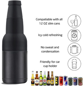 12oz Black 3 In 1 Can And Beer Bottle Double Wall Stainless Steel Insulated Wine Bottle Can <b>Cooler</b> With Beer Opener - Product Image 4