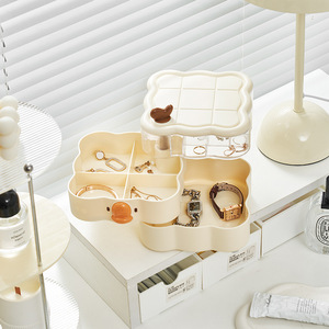 กล่องเก็บเครื่องประดับพลาสติกหมุนได้หลายชั้นลายการ์ตูนน่ารักสำหรับเด็กผู้หญิงสร้อยคอต่างหูเรียงกันบนเดสก์ท็อป - Product Image 4