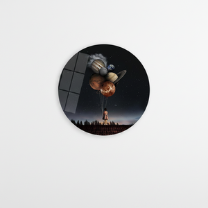 Elegant Printed Canvas: Girl with Planet <b>Balloons</b> Space <b>Decor</b>,TEMPERED GLASS ART - Product Image 2