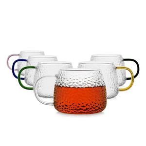 Taza de Vidrio con Diseño de Martillado, Taza de Café de Vidrio para el Hogar y la Oficina con Tapa y Cuchara - Product Image 1