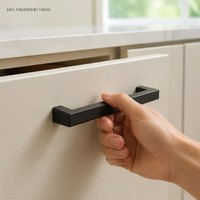 Poignées de meuble carrées modernes en acier inoxydable pour tiroirs de cuisine, commodes et armoires, noir mat, multi-distances
