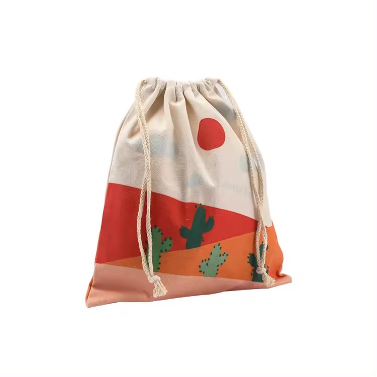 Customised Gift Shopping Cotton Cloth Drawstring Cotton Canvas Bag With Logo