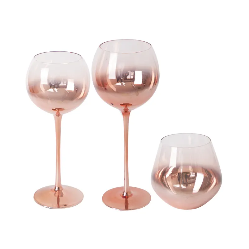 Galvanisierung Rosen-Gold-Glaswaren-Set für Heimdekoration Hochzeit Party-Tisch Rotwein-Gläser Becher Saft Getränk Wassertosen
