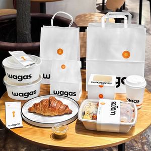 Bolsa de Papel Kraft Blanca con Logotipo de Marca Impreso Personalizado, Bolsa para Café, Comida Ligera, Entrega a Domicilio - Product Image 2
