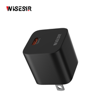 Adaptateur de charge rapide universel WISESIR 20W PD avec port Type-C, prise pliable et protection OTP, en matériau GaN, pour la maison, le bureau et la voiture