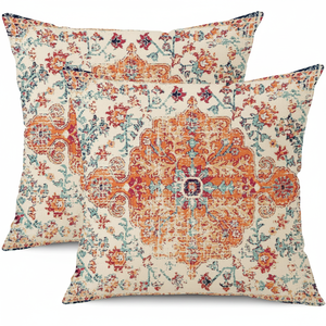 Set di Copricuscini Impermeabili da Esterno 18x18 Pollici, Design Etnico Vintage Bohémien con Motivo a Tappeto, Cuscini Decorativi Arancioni e Blu - Product Image 2